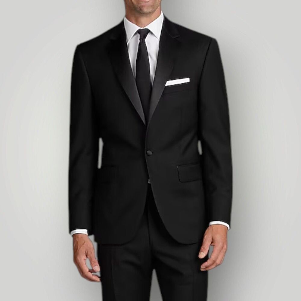 TOMMY HILFIGER Mens Blazer Sport Coat Two Button TUXEDO 40R Jacket Black Wool
